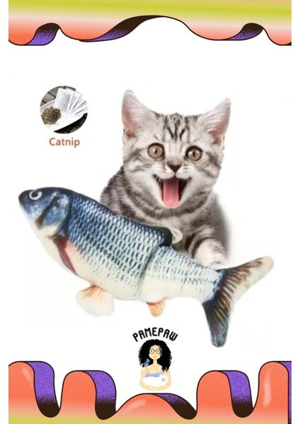 Peluş Kedi Oyuncağı Balık Kedi Nanesi Otlu Çıngıraklı Mavi 1 Adet 1 Adet