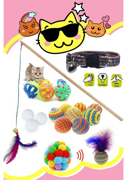 Ip Sarma Top , Tüylü Top , Ponpon Top , Çıngıraklı Top ,beyaz Top , Olta ve Tasma Seti 1 Adet