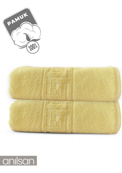 2'li Sarı Greek Banyo Havlusu - 70x140 Cm, 490 Gr, %100pamuk, Spa Ve Otel Havlusu