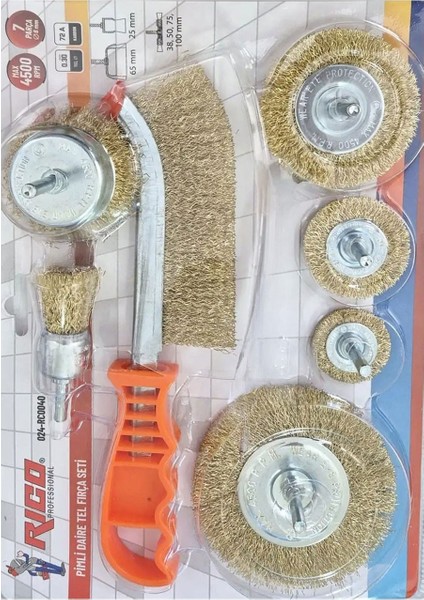 024-RC0040 Pimli Daire Çelik Tel Fırça 7 Parça