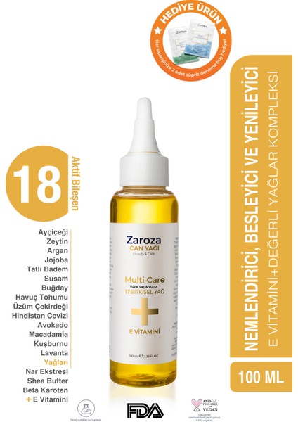 Can Yağı - Yüz, Saç, Vücut Için Besleyici, Onarıcı, Nemlendirici, Dökülme Karşıtı Bakım Yağı 100ML