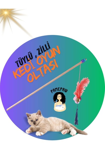 Tüylü ve Zilli Kedi Oyun Oltası 1 Adet fırsatları