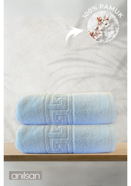 2'li Mavi Greek Banyo Havlusu - 70x140 Cm, 490 Gr, %100pamuk, Spa Ve Otel Havlusu