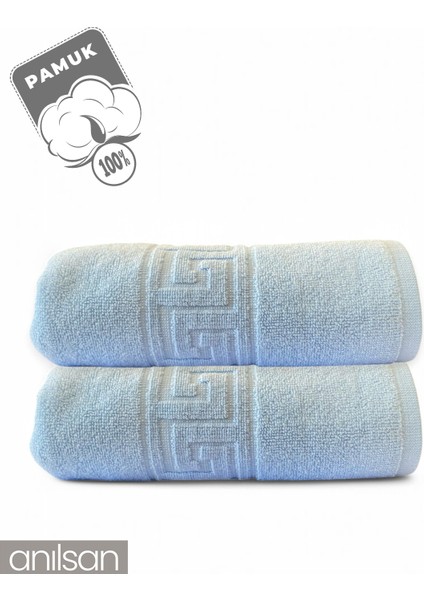 2'li Mavi Greek Banyo Havlusu - 70x140 Cm, 490 Gr, %100pamuk, Spa Ve Otel Havlusu