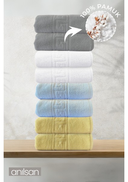 8'li Karışık Greek El Havlusu - 50x90 Cm, 225 Gr, %100 Pamuk, Spa Ve Otel Havlusu, Günlük Kullanıma Uygun
