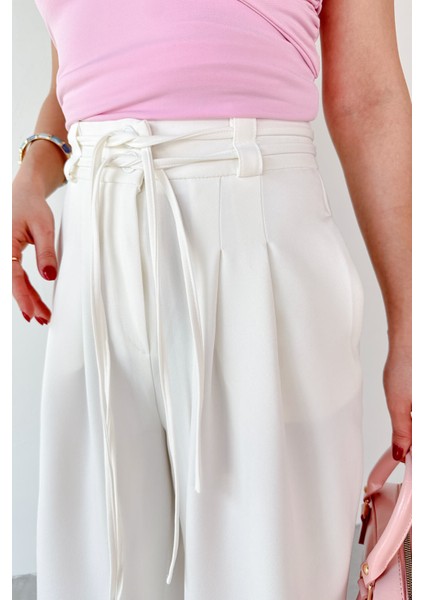 PNT-07414 Beyaz Ip Askı Model Tasarım Salaş Pantolon