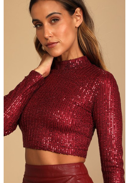 Kadın Kırmızı Zara Payet Içi Astarlı Crop Top
