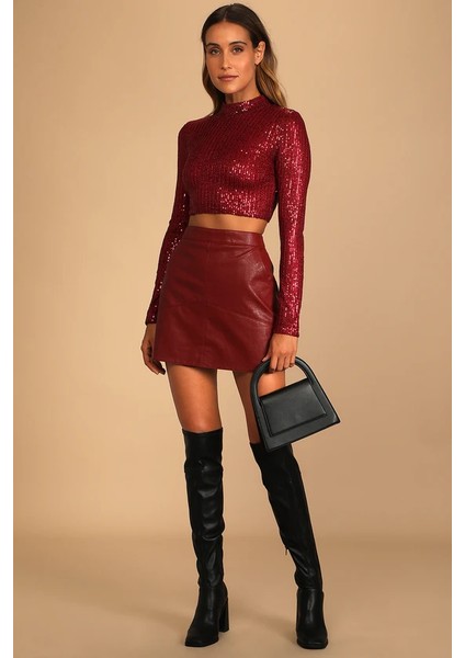 Kadın Kırmızı Zara Payet Içi Astarlı Crop Top