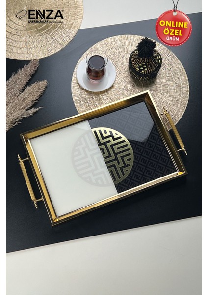 Mint Gold Tepsi Cam Baskılı 48X29 cm