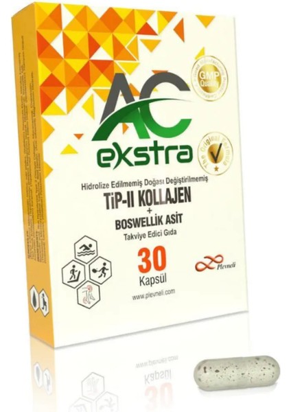 Tip 2 Kollajen, Doğası Değiştirilmemiş Tip 2 Kollajen, 30 Kapsül, AC EKSTRA