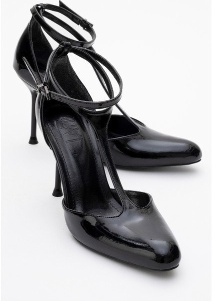 Jon Siyah Rugan Kadın Ince Topuklu Ayakkabı