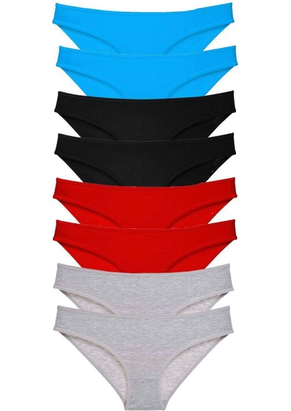 8 Adet Süper Eko Set Likralı Kadın Slip Külot Siyah Kırmızı Gri Mavi
