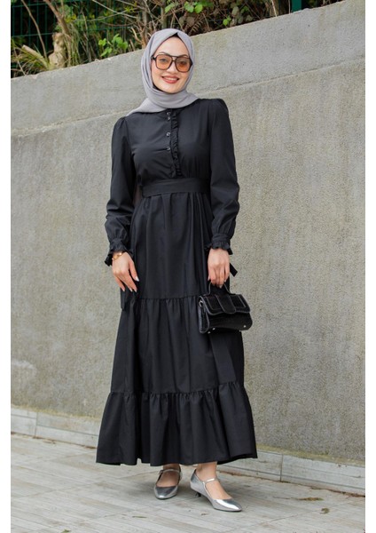 Pins Fırfırlı Pamuk Cotton Elbise-Siyah modelleri