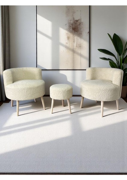 Nova Teddy Iki Berjer ve Puf Takımı, Çay Seti Berjer Takımı 3'lü Set, Salon Balkon Ofis Seti, Renk Seçenekli
