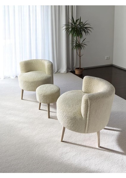 Nova Teddy Iki Berjer ve Puf Takımı, Çay Seti Berjer Takımı 3'lü Set, Salon Balkon Ofis Seti, Renk Seçenekli