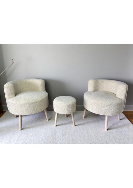 Nova Teddy Iki Berjer ve Puf Takımı, Çay Seti Berjer Takımı 3'lü Set, Salon Balkon Ofis Seti, Renk Seçenekli