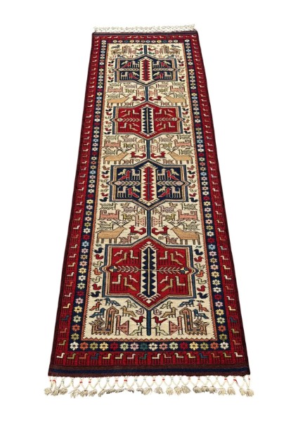 El Dokuma Yağcıbedir Sumak Aykırı Model 80 x 230 Kök Boya Yün Kilim Yolluk