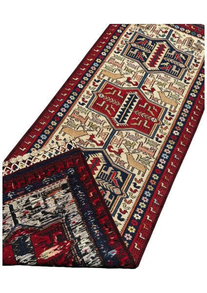 El Dokuma Yağcıbedir Sumak Aykırı Model 80 x 230 Kök Boya Yün Kilim Yolluk