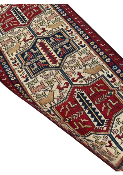 El Dokuma Yağcıbedir Sumak Aykırı Model 80 x 230 Kök Boya Yün Kilim Yolluk