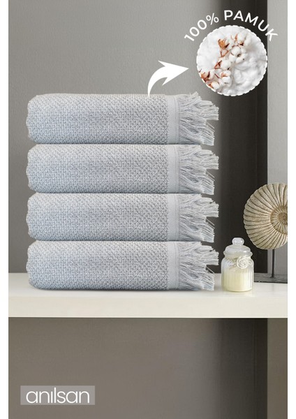 4'lü Gri Jelena Banyo Havlusu 70 x 140 cm , 490 Gr, PAMUK, Spa ve Otel Havlusu, Günlük Kullanıma Uy