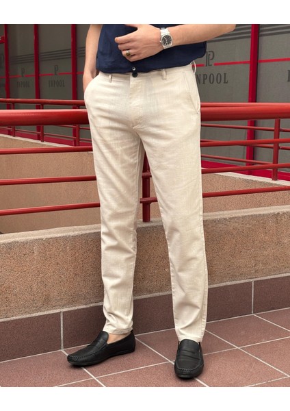 Erkek, Slim Fit, Casual-Günlük, Keten Dokuma, Pamuklu, Mevsimlik Pantolon 301