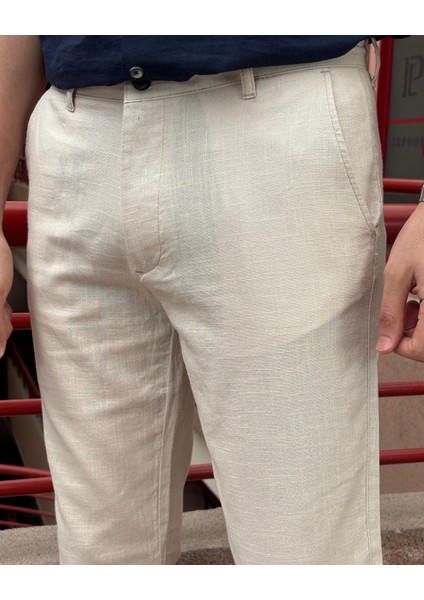 Erkek, Slim Fit, Casual-Günlük, Keten Dokuma, Pamuklu, Mevsimlik Pantolon 301