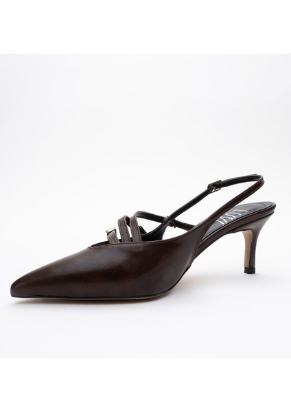 Magra Kahverengi Cilt Sivri Burun Arkası Açık Ince Topuklu Kadın Ayakkabı fırsatları