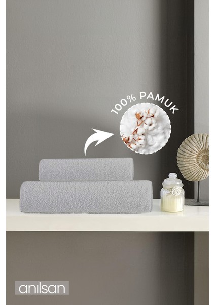 Pamuk 2'li Gri Havlu Seti - 1 Adet El Havlusu ve 1 Adet Banyo Havlusu