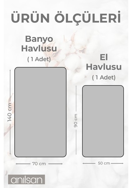 Pamuk 2'li Gri Havlu Seti - 1 Adet El Havlusu ve 1 Adet Banyo Havlusu