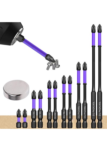 12 Adet Yükseltilmiş Yüksek Sertlik ve Güçlü Manyetik Matkap Ucu, Kaymaz ve Darbeye Dayanıklı Uçlar ve Tornavida Uçları (Yurt Dışından) fiyatları