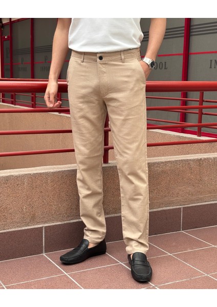 Erkek, Slim Fit, Casual-Günlük, Keten Dokuma, Pamuklu, Mevsimlik Pantolon 301
