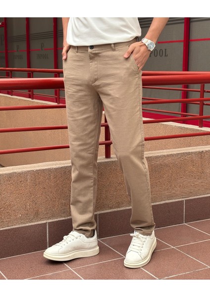 Erkek, Slim Fit, Casual-Günlük, Keten Dokuma, Pamuklu, Mevsimlik Pantolon 301