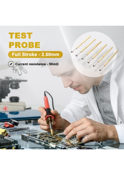 100 Adet P75-E2 Yaylı Test Probu Pogo Pin 1.3mm Konik Kafa 1.0mm Yüksük (Yurt Dışından)