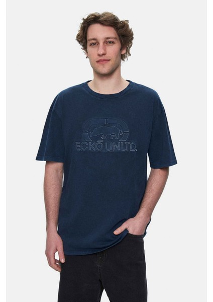 Rochester Lacivert Bisiklet Yaka Baskılı Standard Fit Erkek Tshirt