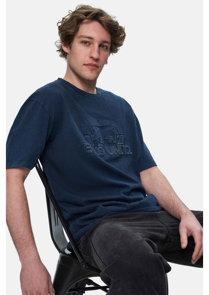 Rochester Lacivert Bisiklet Yaka Baskılı Standard Fit Erkek Tshirt