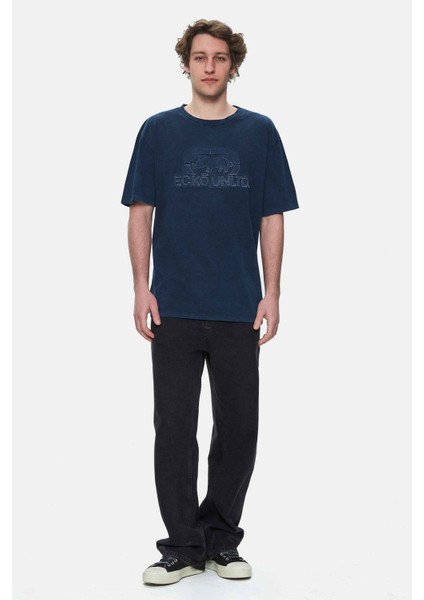 Rochester Lacivert Bisiklet Yaka Baskılı Standard Fit Erkek Tshirt