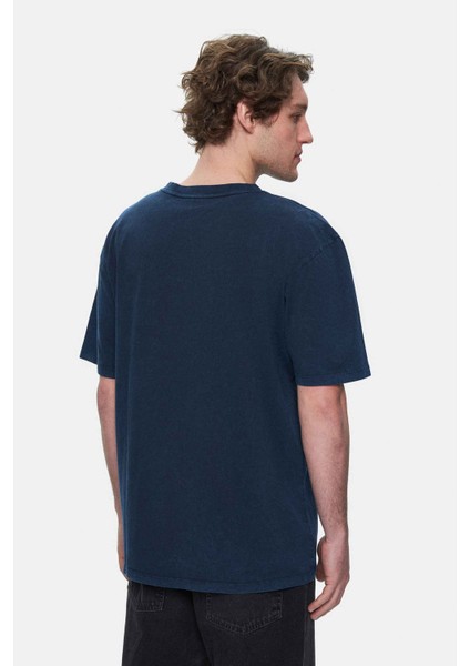 Rochester Lacivert Bisiklet Yaka Baskılı Standard Fit Erkek Tshirt