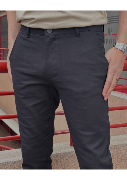 Erkek, Slim Fit, Casual-Günlük, Keten Dokuma, Pamuklu, Mevsimlik Pantolon 301