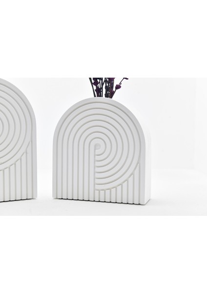 Beton - Spiral Vazo - 2 'li Set - Beyaz