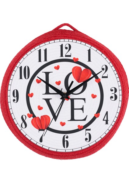 Kordon Ipten El Yapımı Love Aşk Sevgililer Günü Özel Tasarımlı Sessiz Akar Duvar Saati 25 x 25 cm
