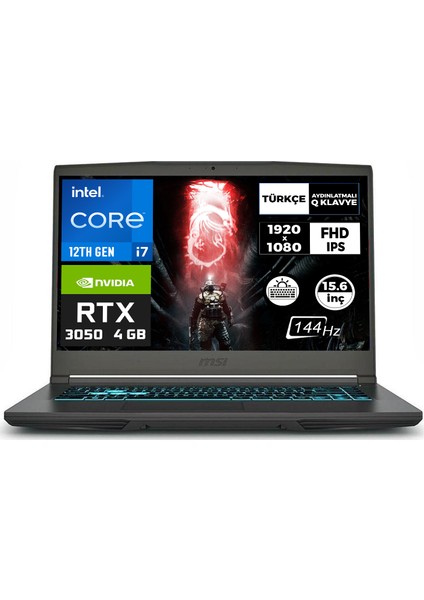 Msı Thın 15 I7-12650H 32GB 1tb SSD 4 GB RTX3050 144Hz 15.6" Fdos Gaming Laptop B12UC-1479XTR 004