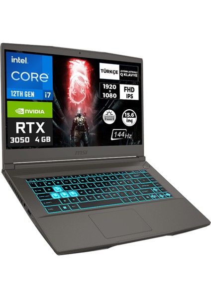 Msı Thın 15 I7-12650H 64GB 512GB SSD 4 GB RTX3050 144Hz 15.6" Fdos Gaming Laptop B12UC-1479XTR 003