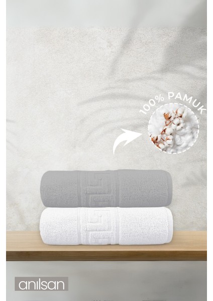 2'li Greek Gri-Beyaz El Havlusu - 50 x 90 cm , 225 Gr, Pamuk, Spa ve Otel Havlusu