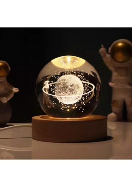 Sevgililer Günü Hediyesi Galaksi Kristal Küre Lamba 3D Gezegen Ay Lambası USB LED Gece Lambası, B (Yurt Dışından)