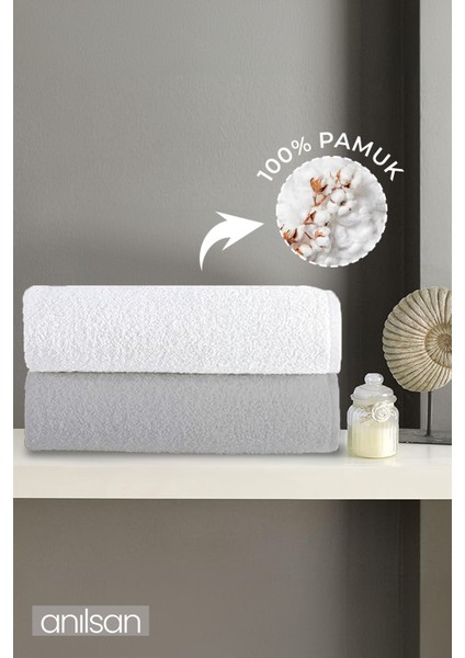 2'li Gri-Beyaz Banyo Havlusu - 70x140 Cm, 490 Gr, %100pamuk, Spa Ve Otel Havlusu, Günlük Kullanıma Uygun