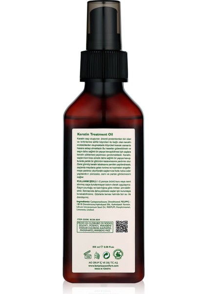 Aşırı Yıpranmış Saçlar İçin Keratin Bakım Yağı 100 ml modelleri