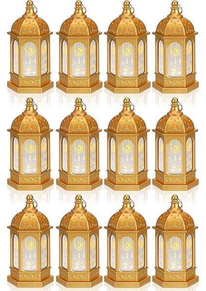 12 Adet Mini Ramazan Mum Müek Fener LED Eid Muak Fener Ay Yıldız Işıkları Fas Tarzı Asılı Fener D (Yurt Dışından)