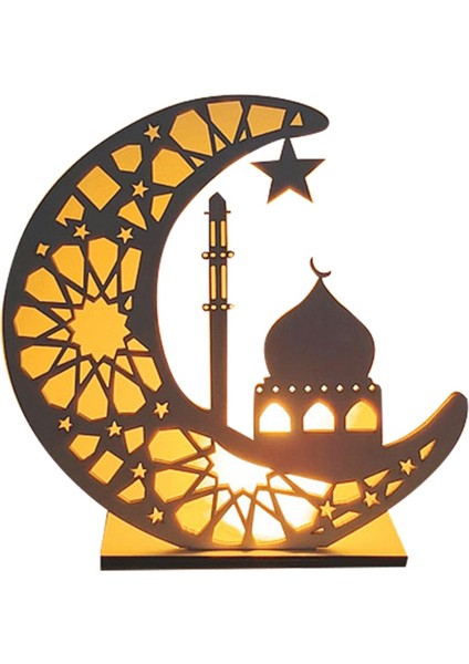 Ahşap El Sanatları Süs Lambası Orta Doğu Festivali Eid Dekoratif Lambası Ay LED Dekoratif Lambalar, K (Yurt Dışından)