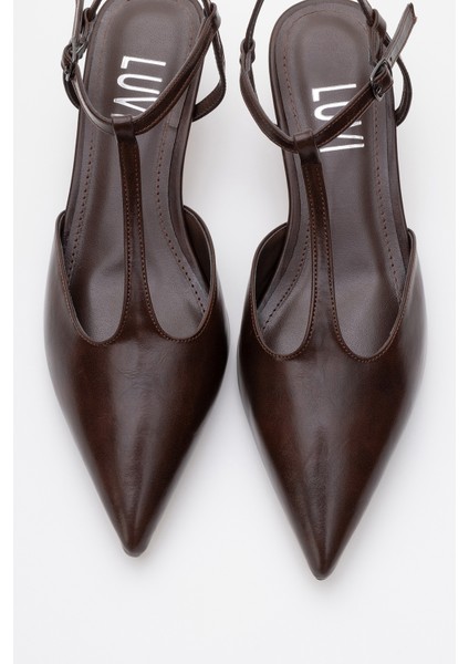 Asher Kahverengi Cilt Sivri Burun Arkası Açık Kadın Kısa Topuklu Ayakkabı fiyatları
