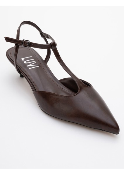 Asher Kahverengi Cilt Sivri Burun Arkası Açık Kadın Kısa Topuklu Ayakkabı modelleri